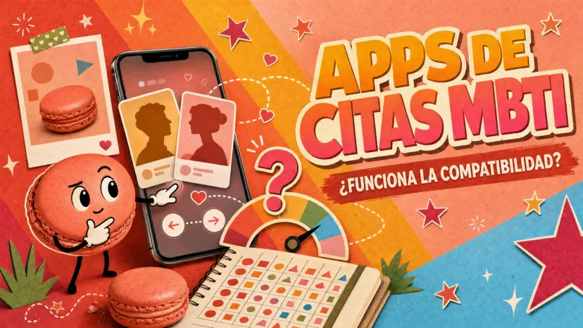 Ilustración de macarons viendo apps de citas MBTI para saber si la compatibilidad realmente funciona.