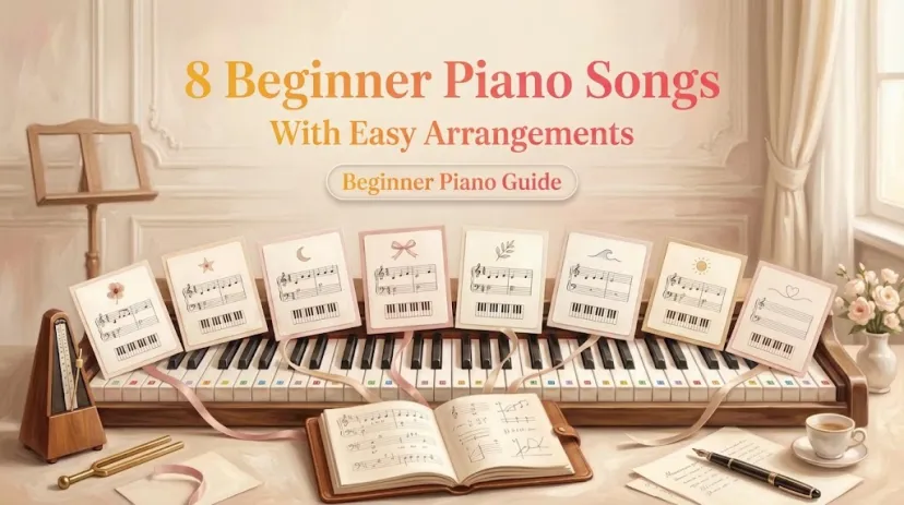 Discover 8 beginner piano songs featuring simple sheet music arrangements to start playing fast. 