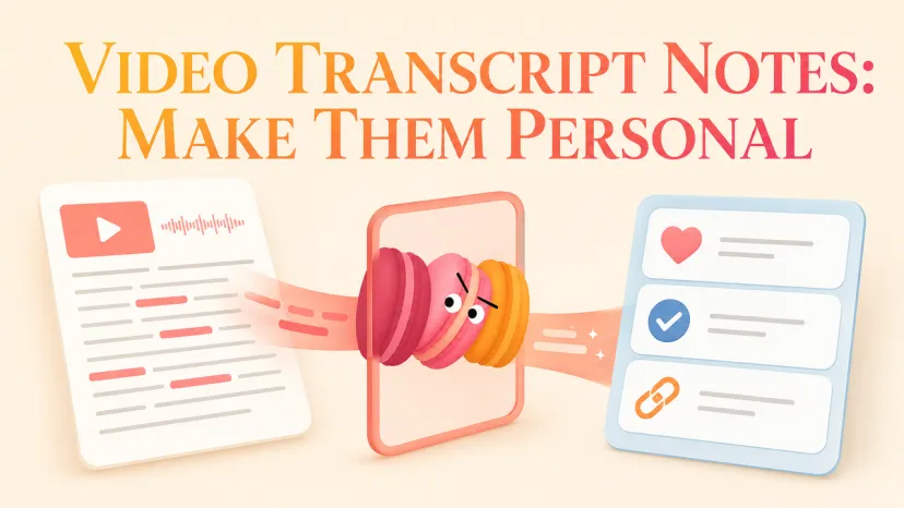 A conceptual banner showing how to turn raw audio into customized video transcript notes.