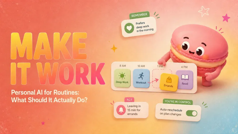 Illustration of a personal ai for routines scheduling tasks like deep work and errands.