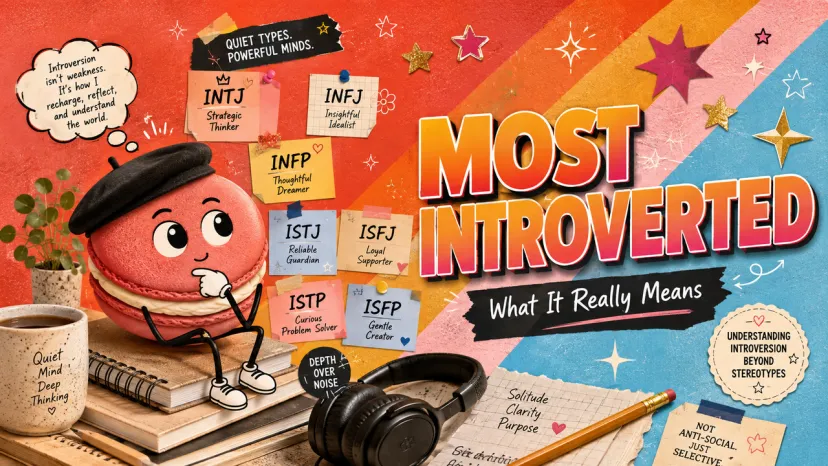 Graphic displaying introverted MBTI types—such as INTJ, INFJ, INFP, ISTJ, ISFJ, ISTP, and ISFP—highlighting introversion as an inner recharge mechanism.