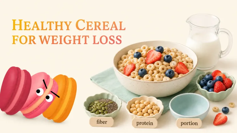 Nutritional Elements Guide for Selecting Cereal A bowl filled with rings, fresh berries, and seeds analyzing why this is a healthy cereal for weight loss.
