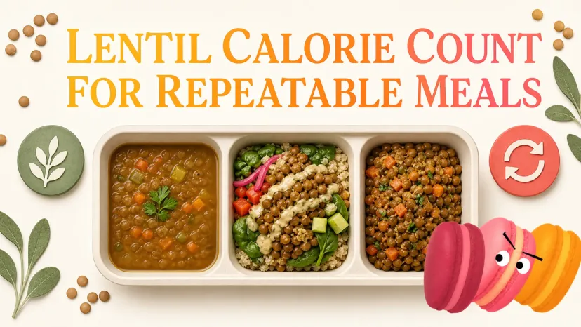 Three bento style dishes showcasing how a healthy lentil calorie count fits repeatable weekly meal plans.