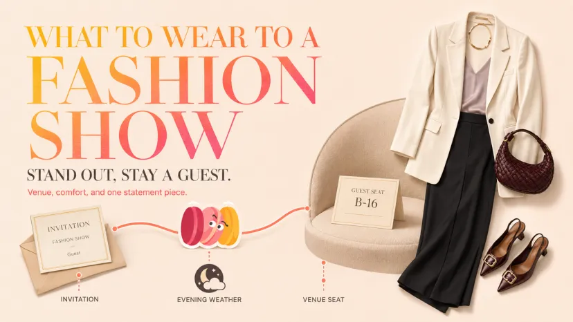 What to Wear to a Fashion Show as a Guest: Chic Outfit Ideas A visual guide on what to wear to a fashion show as a guest, showing an elegant blazer outfit for evening event seating.