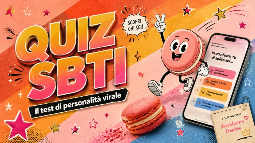Quiz SBTI: Il Test di Personalità Virale Copertina colorata con macaron e smartphone per completare il test SBTI e scoprire la personalità.