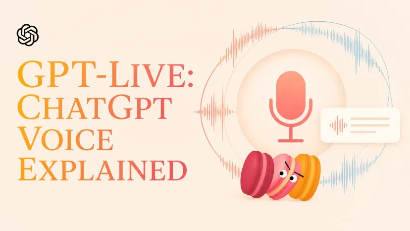 Introducing GPT-Live for ChatGPT Voice, featuring a warm peach-colored microphone icon and sound waves.