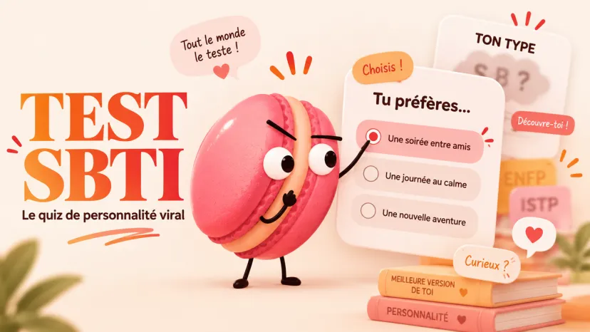 Un macaron rose présente le test SBTI viral, un quiz de personnalité amusant et interactif pour tout le monde.