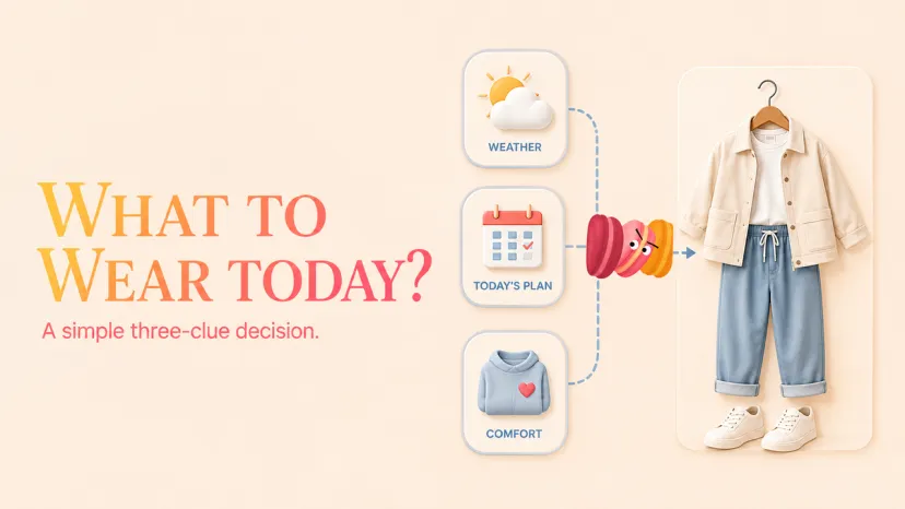 Title banner illustrating a simple three-step method to decide what to wear today.