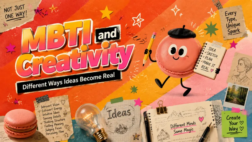 MBTI and Creativity Different Ways Ideas Become Real Banner artwork showing how different personalities express mbti creativity in unique ways.