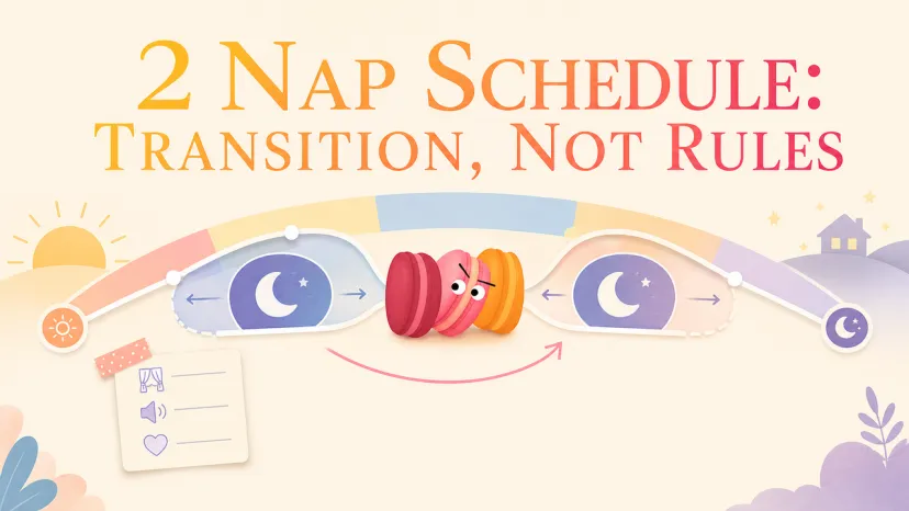 A title graphic demonstrating a flexible sleep transition toward a 2 nap schedule.
