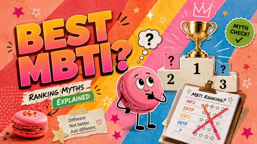 Best MBTI Type Ranking Myths Explained Banner Bright graphic examining MBTI type rankings and debunks the myth of a superior personality type.