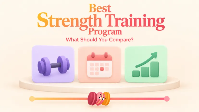 Three plan cards compare equipment, scheduling, and progression for choosing the best strength training program.