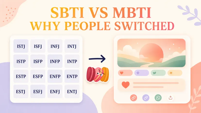 Infographic showing the transition from MBTI 16 types to modern SBTI personality types.