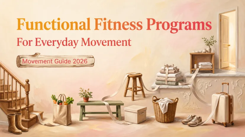 Functional Fitness Programs for Everyday Movement Guide An illustrated visual guide showing how functional fitness programs improve everyday movement and daily tasks.