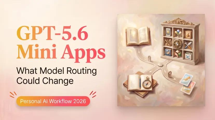 GPT-5.6 Mini Apps: Personal AI Workflows 2026 An illustration showing GPT-5.6 mini apps as essential components for personal AI workflow routing and organization in 2026.