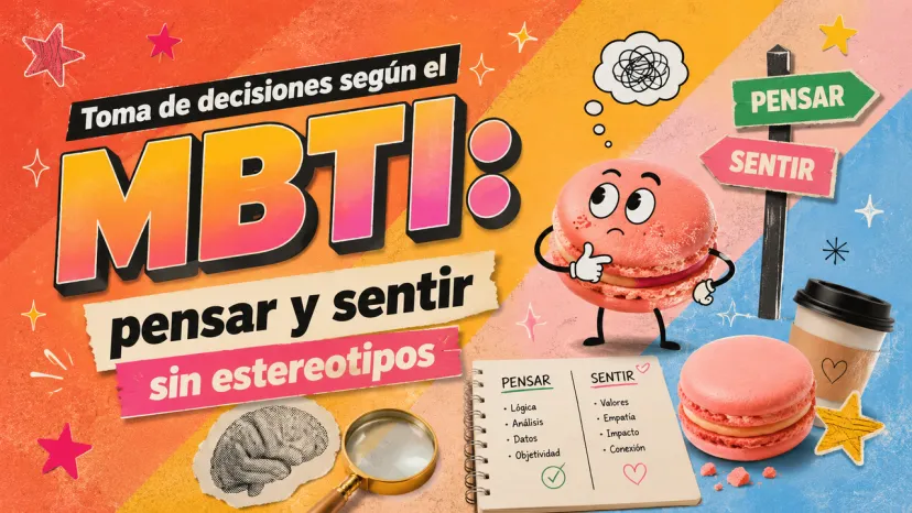 Infografía sobre la toma de decisiones MBTI entre Pensar (lógica) y Sentir (empatía) explicada de forma clara.