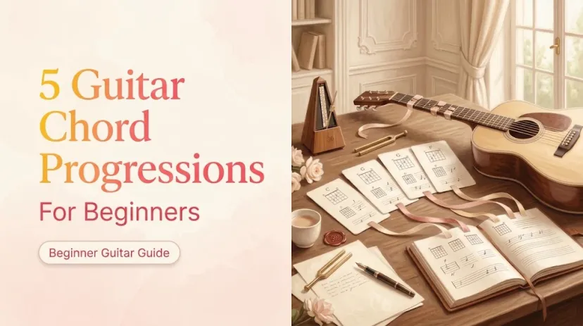 Learn easy guitar chord progressions with beginner charts and sheet music to start playing songs today.