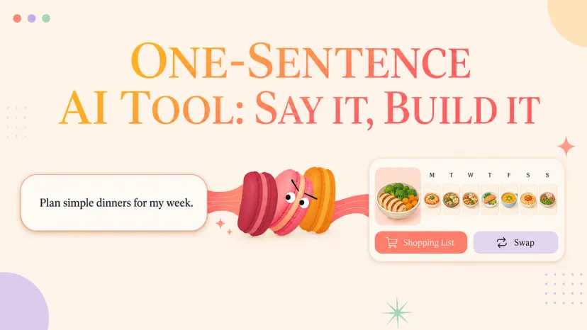 A graphic demonstrating meal plan generation using a single prompt in a one-sentence ai tool.