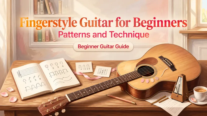 Master fingerstyle guitar techniques with beginner patterns, sheet music guides, and practice drills.   
