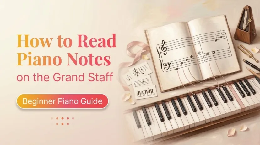 Master how to read piano notes on the grand staff with beginner-friendly sheet music and keyboard charts.