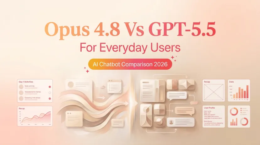 Claude Opus 4.8 vs GPT 5.5 Comparison An infographic comparing Claude Opus 4.8 vs GPT 5.5 for everyday users, detailing research and data workflows.