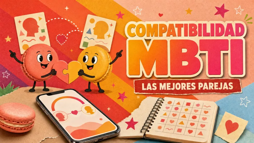 Ilustración de macarons formando un corazón, representando la compatibilidad MBTI y las mejores parejas.