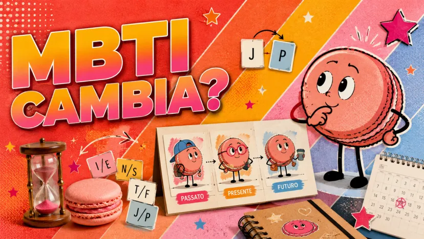 Grafica del tipo MBTI che illustra l'evoluzione della personalità tra passato, presente e futuro.