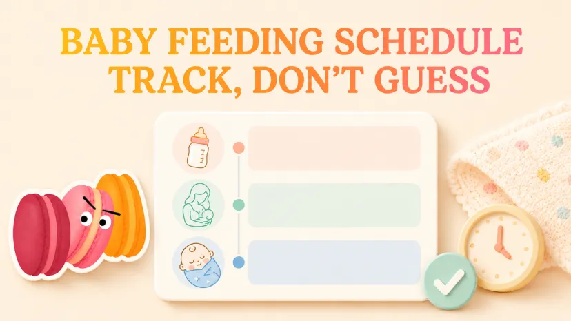 Tracker Template Interface for a Healthy Baby Feeding Schedule A colorful chart with bottle, breast, and sleep icons to plan and track a custom baby feeding schedule.