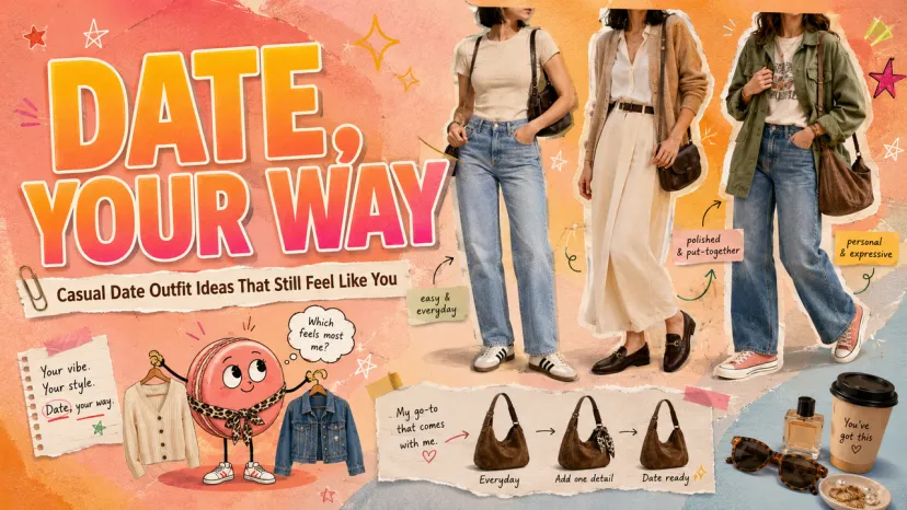 Collage of casual date outfit ideas featuring jeans, sneakers, and styling tips to express your unique vibe.