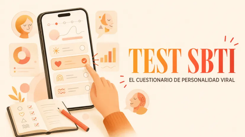 Test SBTI: El cuestionario de personalidad viral paso a paso Ilustración de una mano usando un celular para hacer el Test SBTI, el cuestionario de personalidad viral.