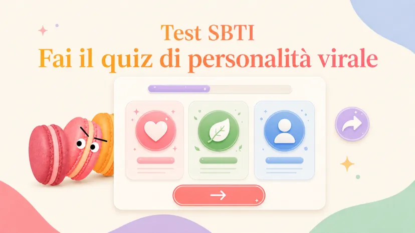 Banner di copertina per il Test SBTI, un quiz di personalità virale online con illustrazioni colorate.