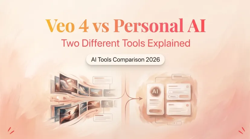 Veo 4 vs Personal AI: Choosing the Right AI Tool Infographic comparing Veo 4 vs personal ai, showing the distinct use cases for video generation and personal assistant tools.
