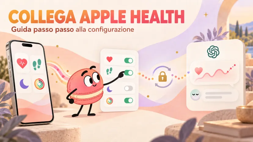 Illustrazione che mostra come collegare Apple Health a ChatGPT passo passo con un iPhone.