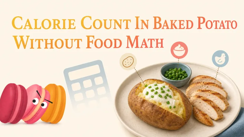 Easy Guide to Calorie Count in Baked Potato A plate with a baked potato topped with cream and chicken slices for an easy calorie count in baked potato guide.