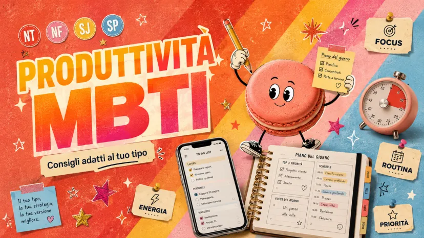 Grafica sulla produttività MBTI con consigli di pianificazione e gestione del tempo.
