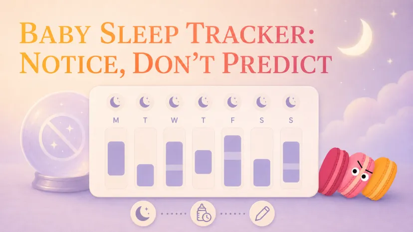 Using a baby sleep tracker app infographic showing weekly chart data for newborn logs.