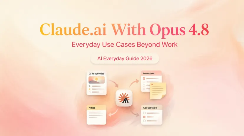 Claude AI Opus 4.8 everyday guide showing practical workflows for notes, reminders, and daily task management beyond work.