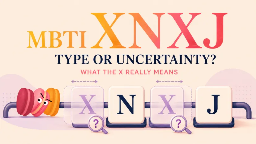 MBTI XNXJ graphic explaining the X as uncertainty in a personality type rather than a fixed fifth preference.