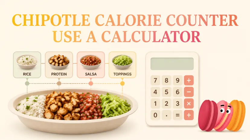 Interactive Calculator Guide for Chipotle Calorie Counter A burrito bowl infographic with a calculator graphic, demonstrating a chipotle calorie counter concept.