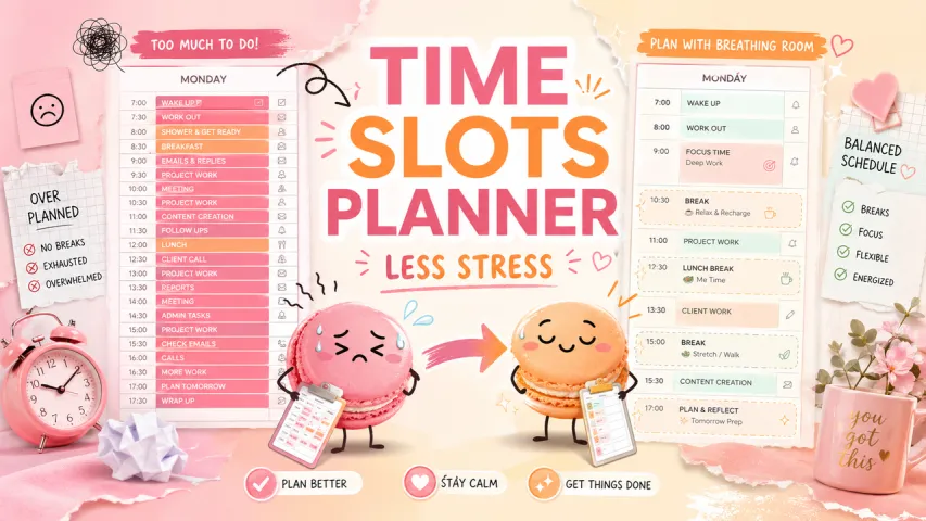 Daily Planner With Time Slots, Less Stress